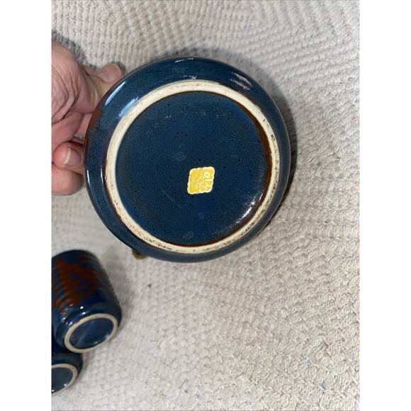 Vintage Otagiri OMC Stoneware Saki Cups Teapot Set of 4 Missing Top - Picture 10 of 12